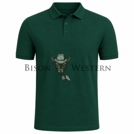 Men’s Green Western Bison Graphic Polo Shirt